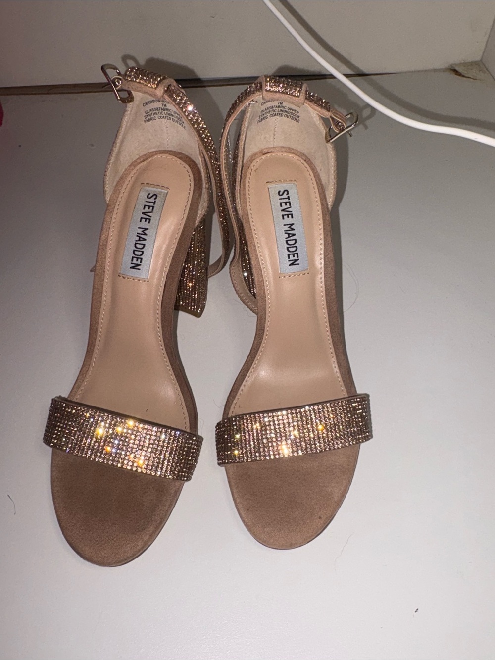 Steve Madden Rose Gold Crystal Block Heel Sandals